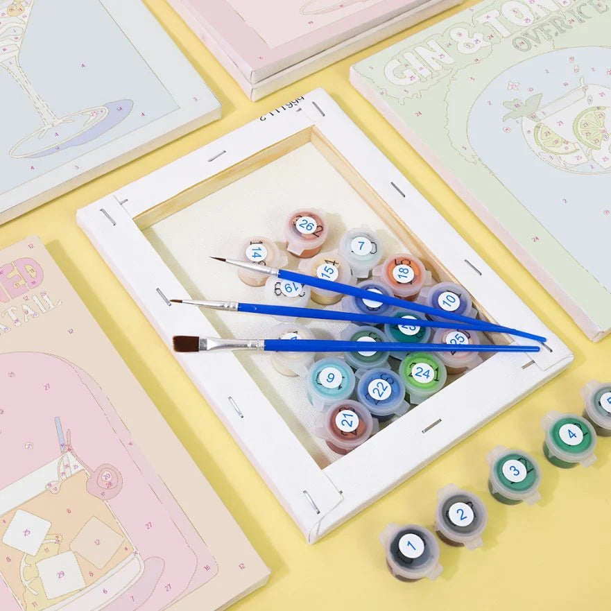 Contenu du coffret Coffret "Cocktails Colorés" – 6 peintures par numéro