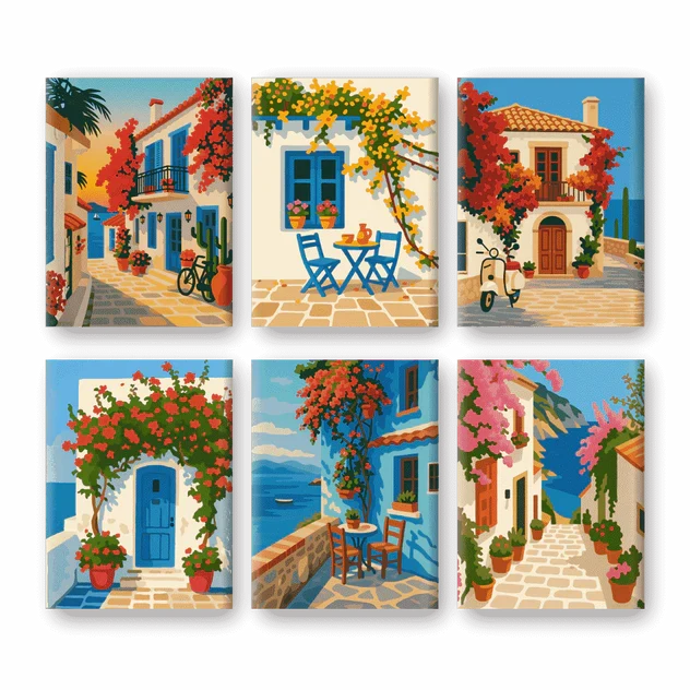 Coffret "Village au Bord de Mer" – 6 peintures par numéro