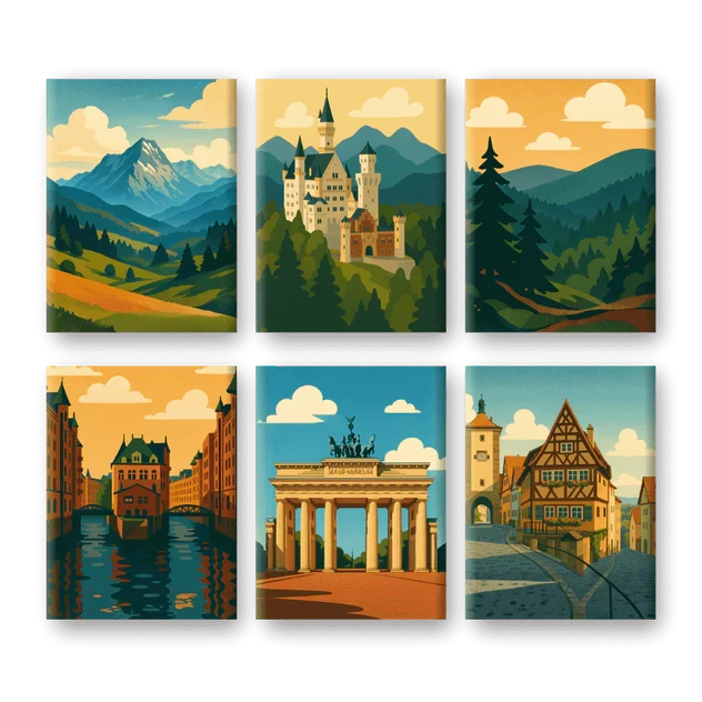 Coffret "Paysages d'Allemagne" – 6 peintures par numéro