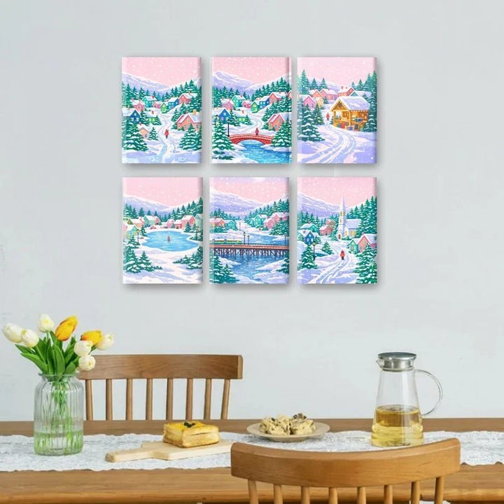 Coffret "Village Pastel sous la Neige" – 6 peintures par numéro