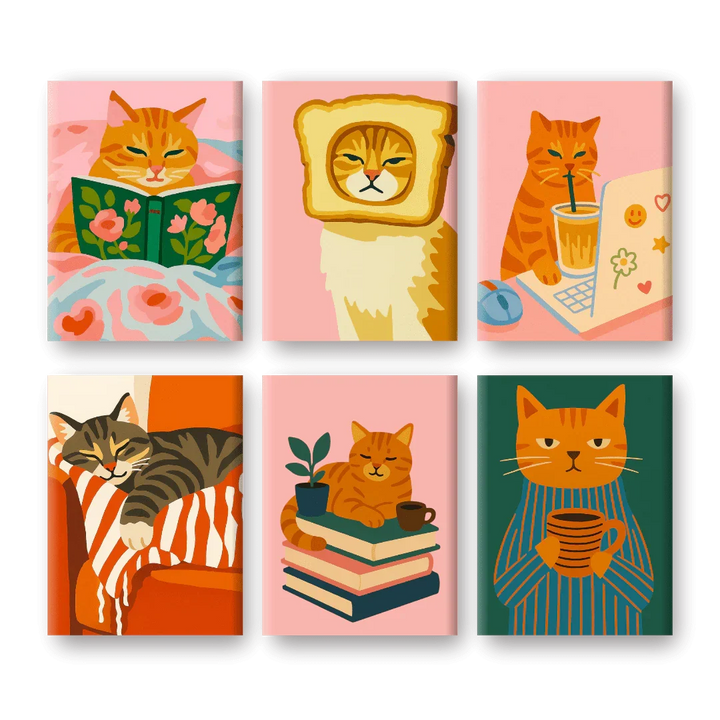 Coffret "Chat Cocooning" – 6 peintures par numéro