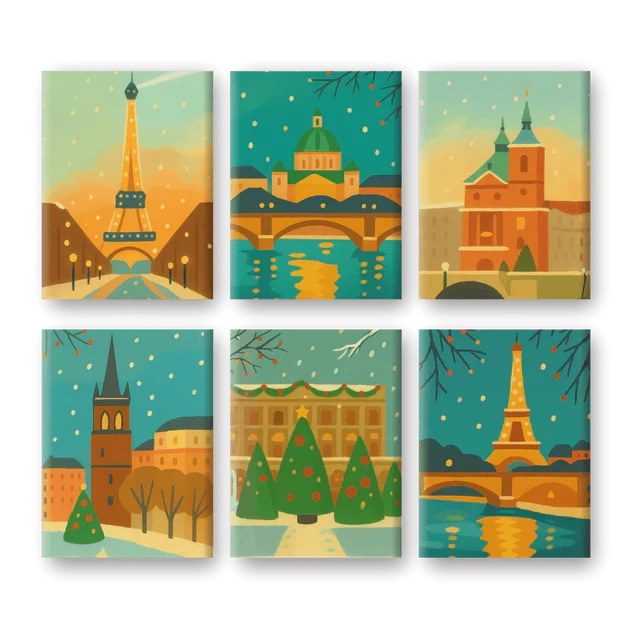 Coffret "Paris à Noël" – 6 peintures par numéro