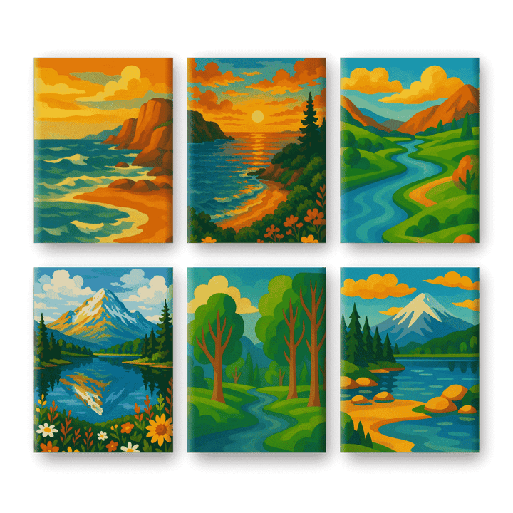 Coffret "Lacs et Montagnes" – 6 peintures par numéro