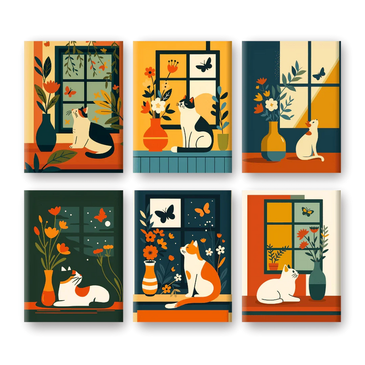 Coffret "Chats à la fenêtre" – 6 peintures par numéro