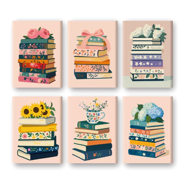 Coffret "Livres & Fleurs" – 6 peintures par numéro