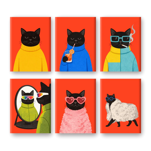 Coffret "Chat Noir Élégant" – 6 peintures par numéro