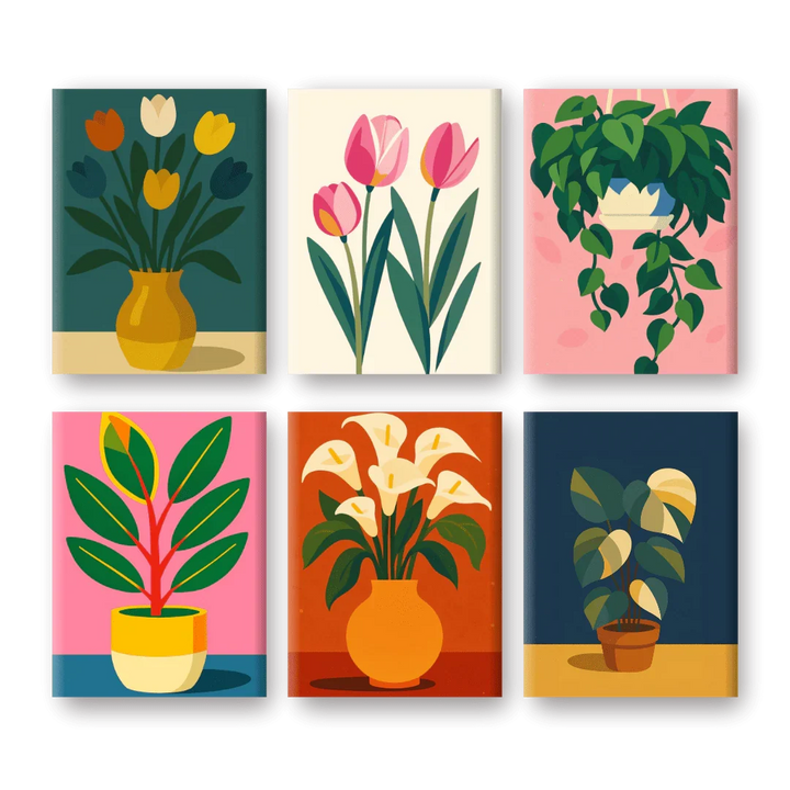 Coffret "Plantes, Fleurs & Couleurs" – 6 peintures par numéro