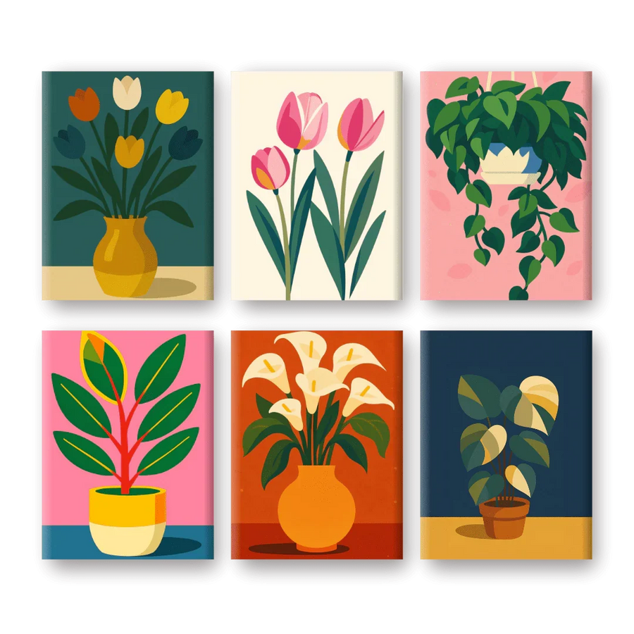 Coffret "Plantes, Fleurs & Couleurs" – 6 peintures par numéro terminé