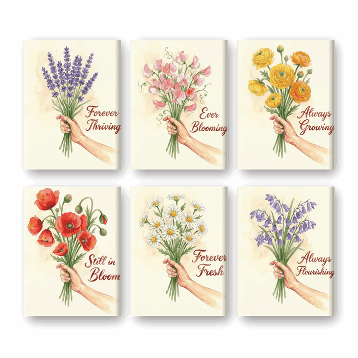Coffret "Fleurs & Citations" – 6 peintures par numéro