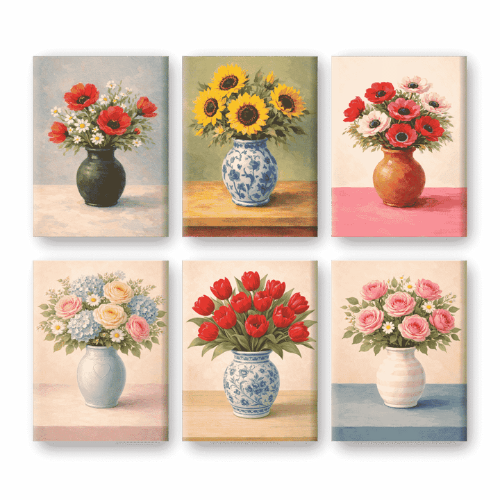 Coffret "Bouquets en Vase" – 6 peintures par numéro