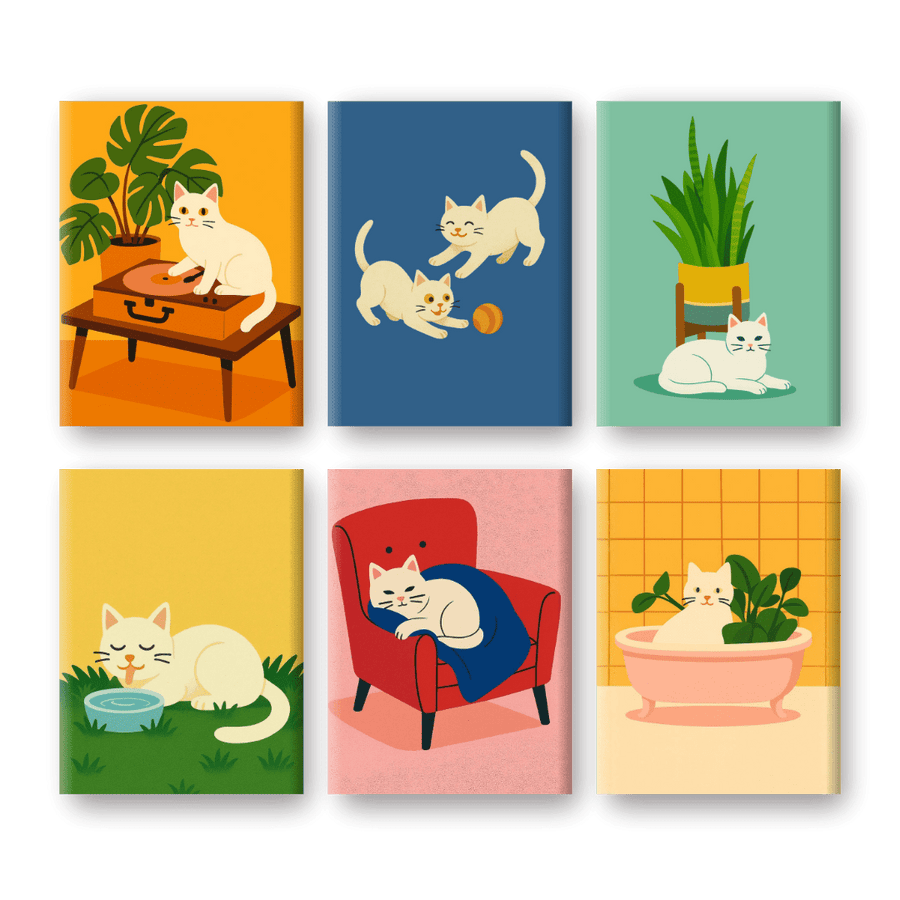 Coffret "Petit Chat Blanc" – 6 peintures par numéro terminé