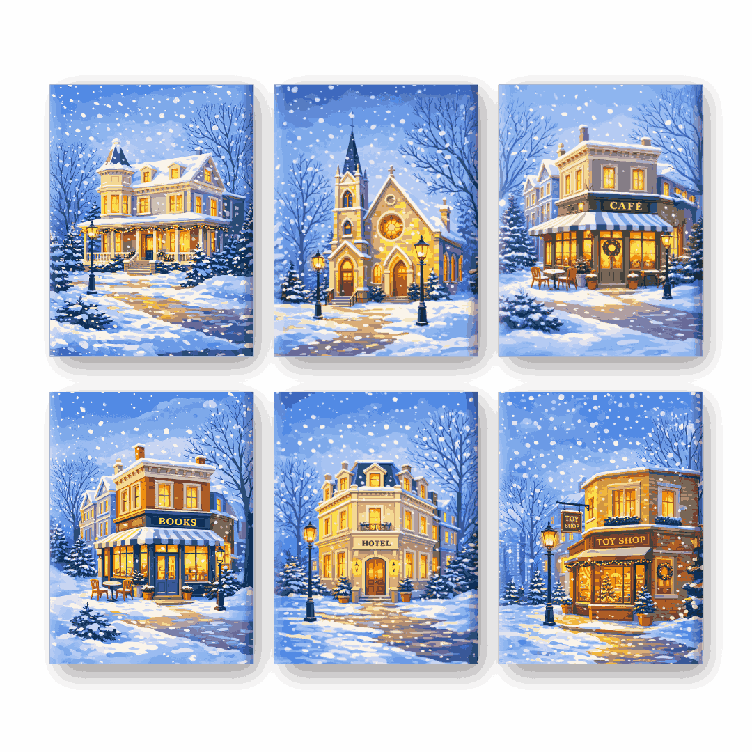 Coffret "Rue sous la neige" – 6 peintures par numéro