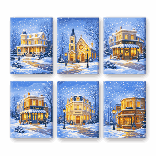 Coffret "Rue sous la neige" – 6 peintures par numéro