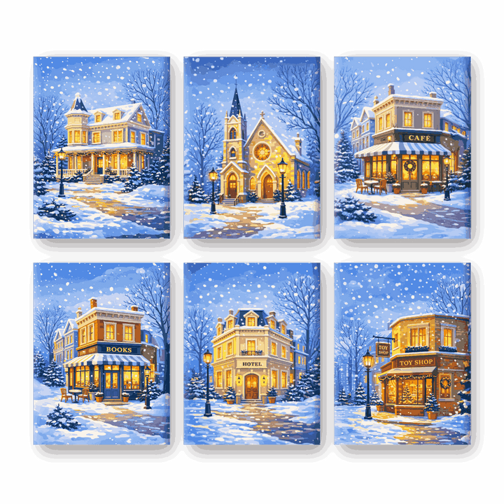Coffret "Rue sous la neige" – 6 peintures par numéro