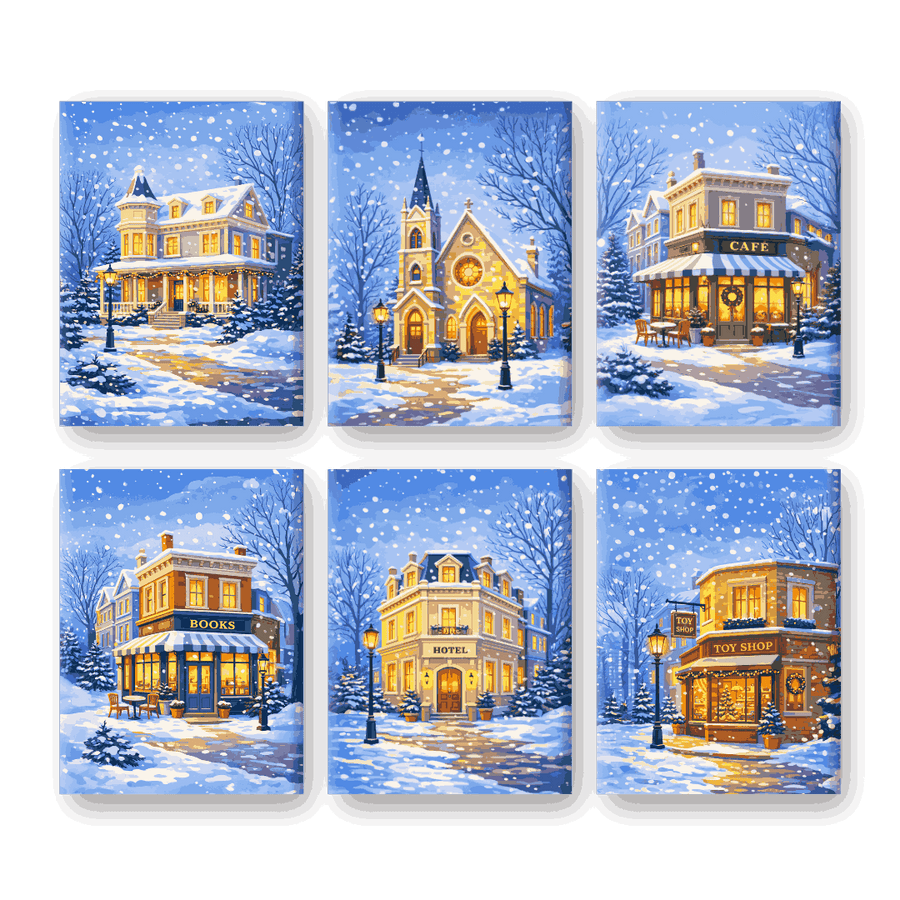 Coffret "Rue sous la neige" – 6 peintures par numéro terminé