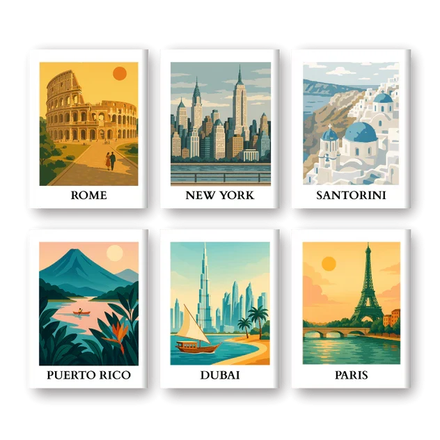 Coffret "Affiches de Voyage" – 6 peintures par numéro