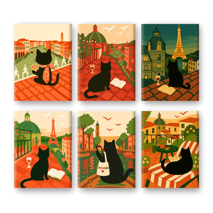 Coffret "Le Chaton Voyageur" – 6 peintures par numéro