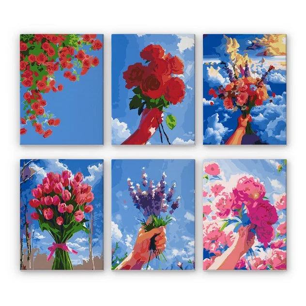 Coffret "Fleurs au ciel" – 6 peintures par numéro