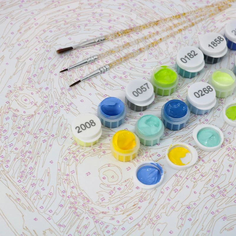 Contenu du coffret Coffret "D'abord un Café" – 6 peintures par numéro