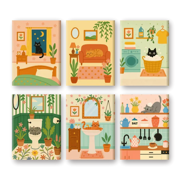 Coffret "Chaton fait sa vie" – 6 peintures par numéro