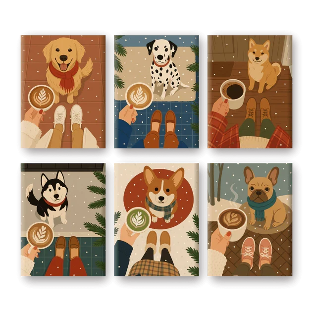 Coffret "Chiens & Café" – 6 peintures par numéro terminé