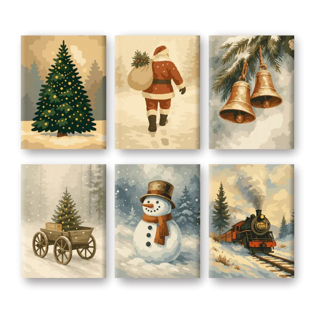 Coffret "En route vers Noël" – 6 peintures par numéro