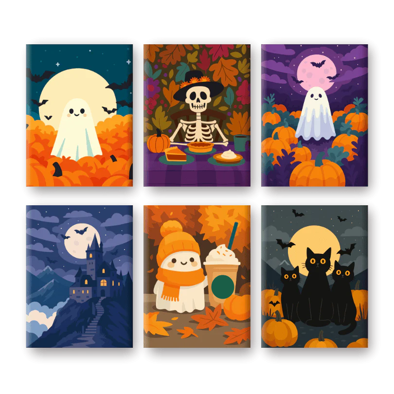 Coffret "Halloween Approche" – 6 peintures par numéro terminé