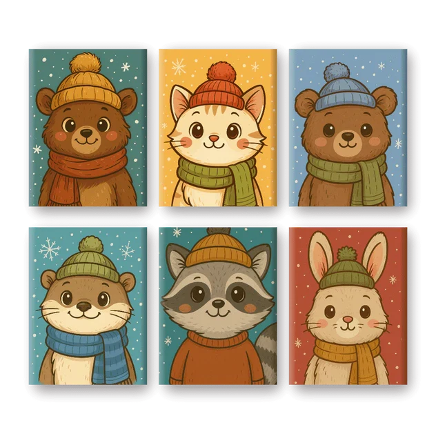 Coffret "Hiver mimi" – 6 peintures par numéro