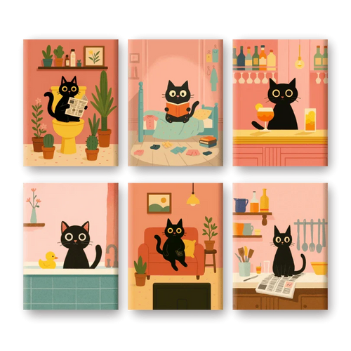 Coffret "Chat Noir au Quotidien" – 6 peintures par numéro