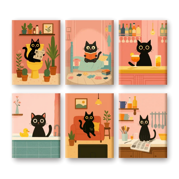 Coffret "Chat Noir au Quotidien" – 6 peintures par numéro