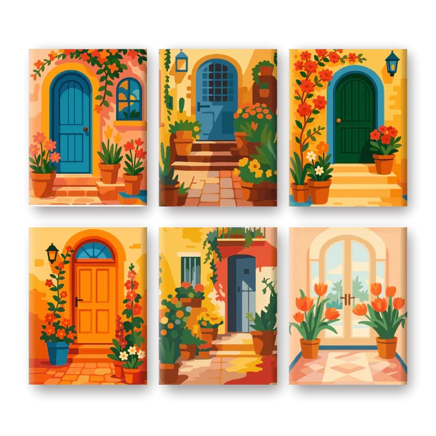 Coffret "Portes Fleuries" – 6 peintures par numéro