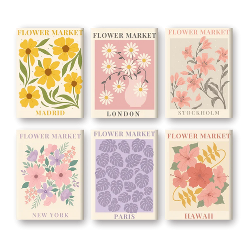 Coffret "Marché aux Fleurs Colorées" – 6 peintures par numéro