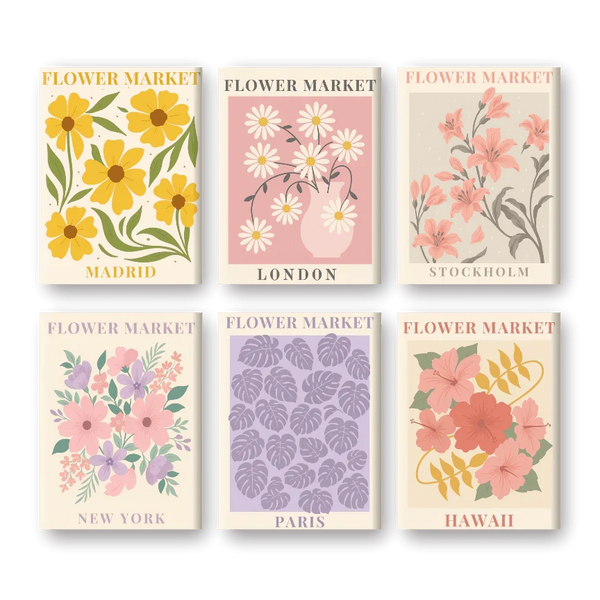 Coffret "Marché aux Fleurs Colorées" – 6 peintures par numéro