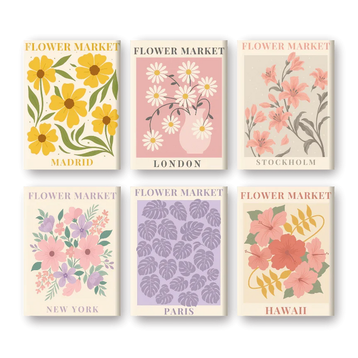 Coffret "Marché aux Fleurs Colorées" – 6 peintures par numéro