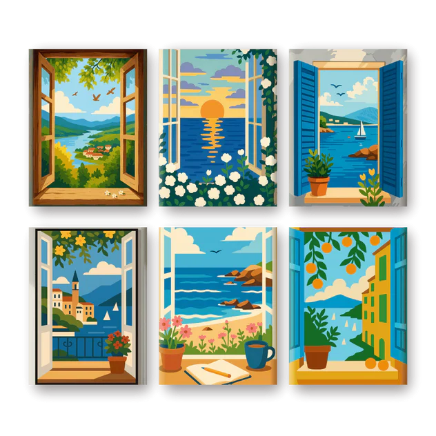 Coffret "Vues sur la mer" – 6 peintures par numéro