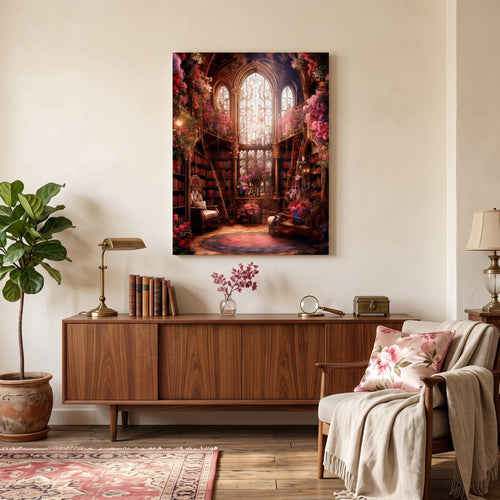 Bibliothèque florale enchantée | Peinture par numéro 30×40 cm