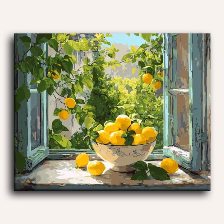 Bol de citrons à la fenêtre | Peinture par numéro 30×40 cm