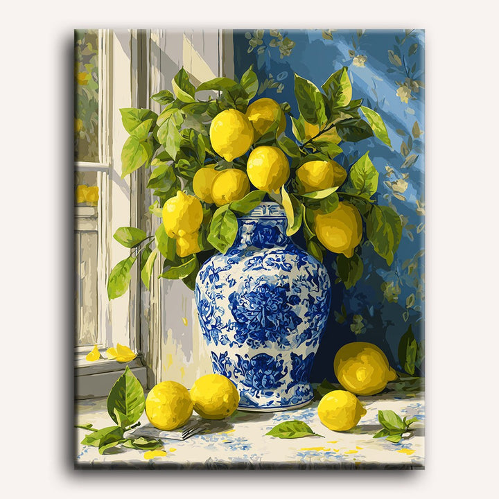 Branches de Citronnier en Vase | Peinture par numéro 30×40 cm