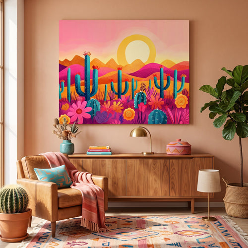 Cactus au Soleil Couchant | Peinture par numéro 30×40 cm