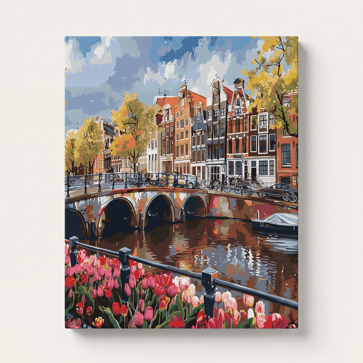 Canal d'Amsterdam aux Tulipes | Peinture par numéro 30×40 cm