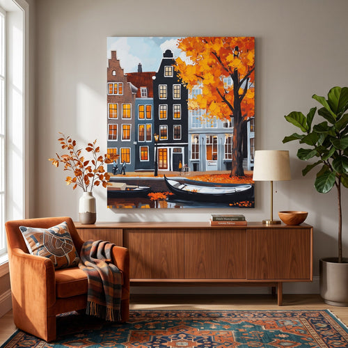 Canal d'Amsterdam en Automne | Peinture par numéro 30×40 cm