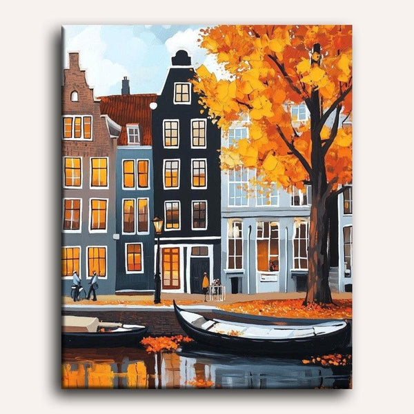 Canal d'Amsterdam en Automne | Peinture par numéro 30×40 cm