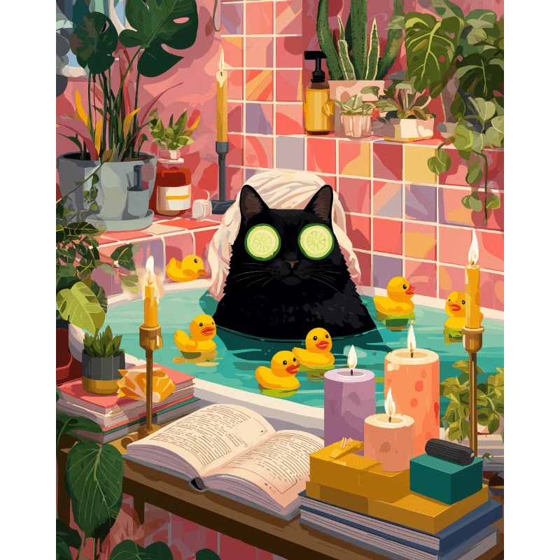 Chat au Bain Moussant | Peinture par numéro 30×40 cm