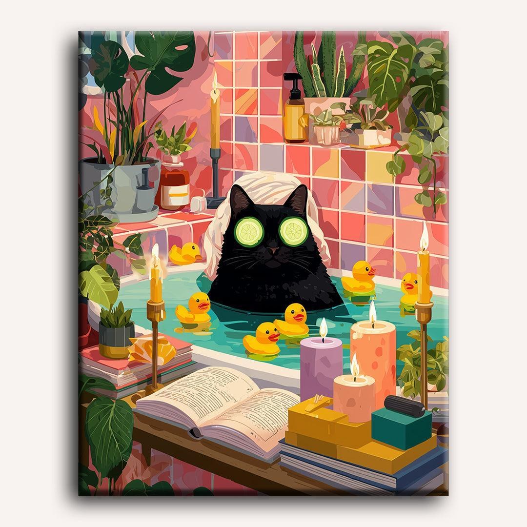 Chat au Bain Moussant | Peinture par numéro 30×40 cm