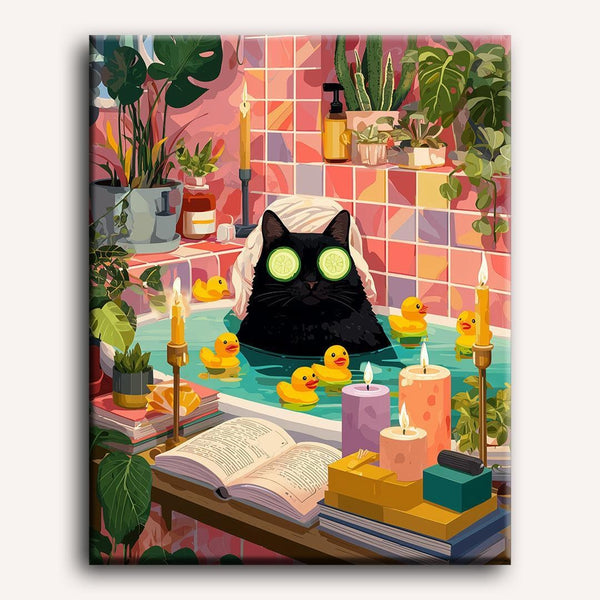 Chat au Bain Moussant | Peinture par numéro 30×40 cm