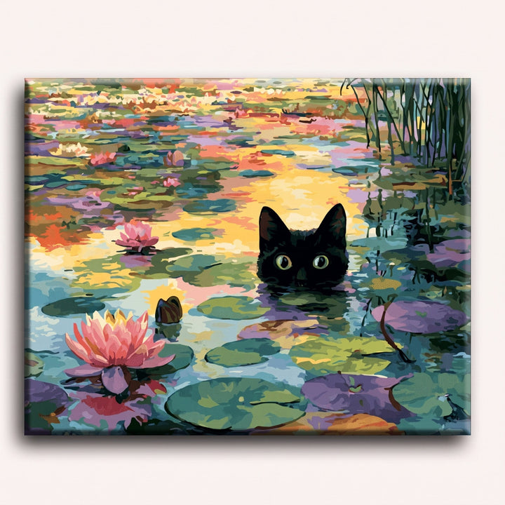 Chat aux nénuphars | Peinture par numéro 30×40 cm