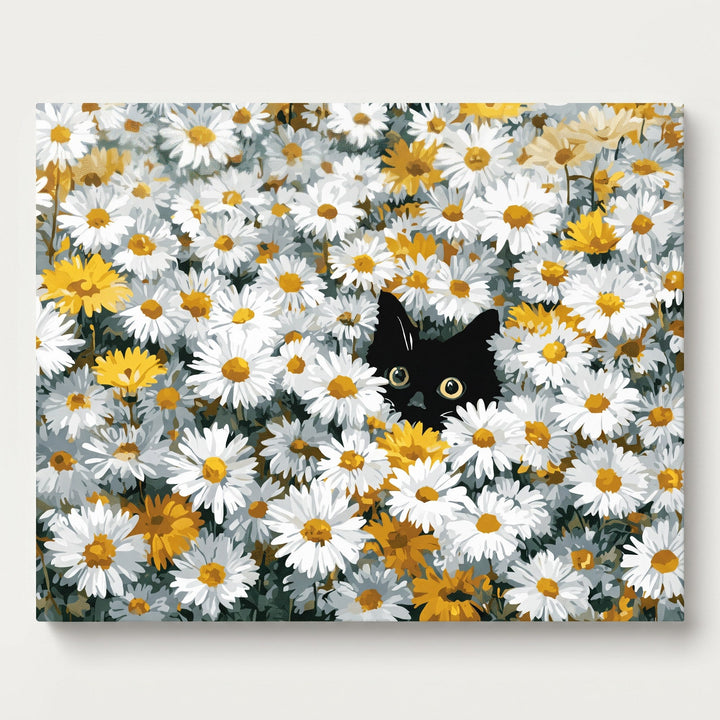 Chat dans les Marguerites | Peinture par numéro 30×40 cm