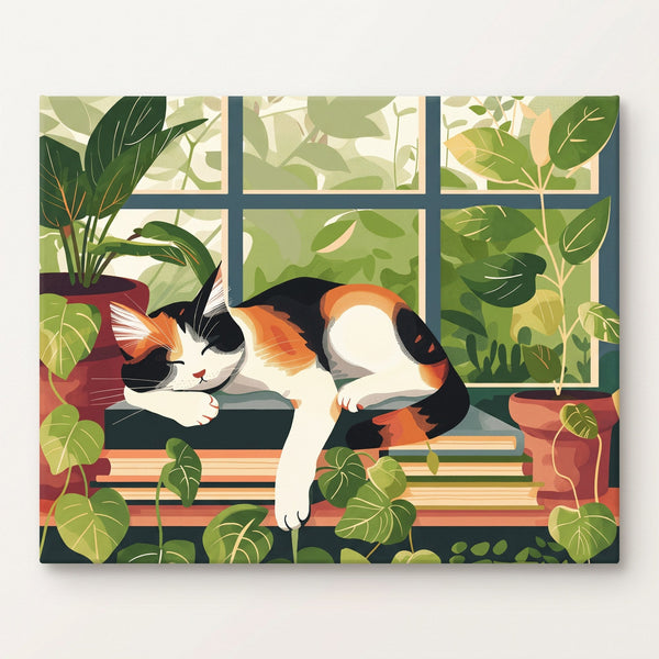 Chat Endormi à la Fenêtre | Peinture par numéro 30×40 cm