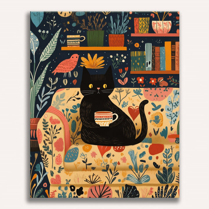 Chat et café | Peinture par numéro 30×40 cm