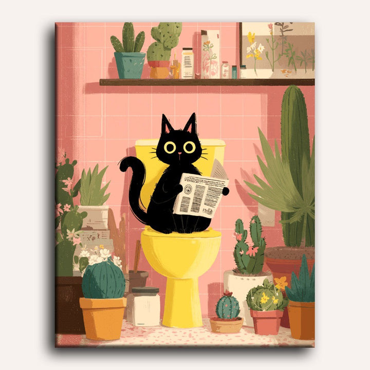 Chat noir aux toilettes | Peinture par numéro 30×40 cm